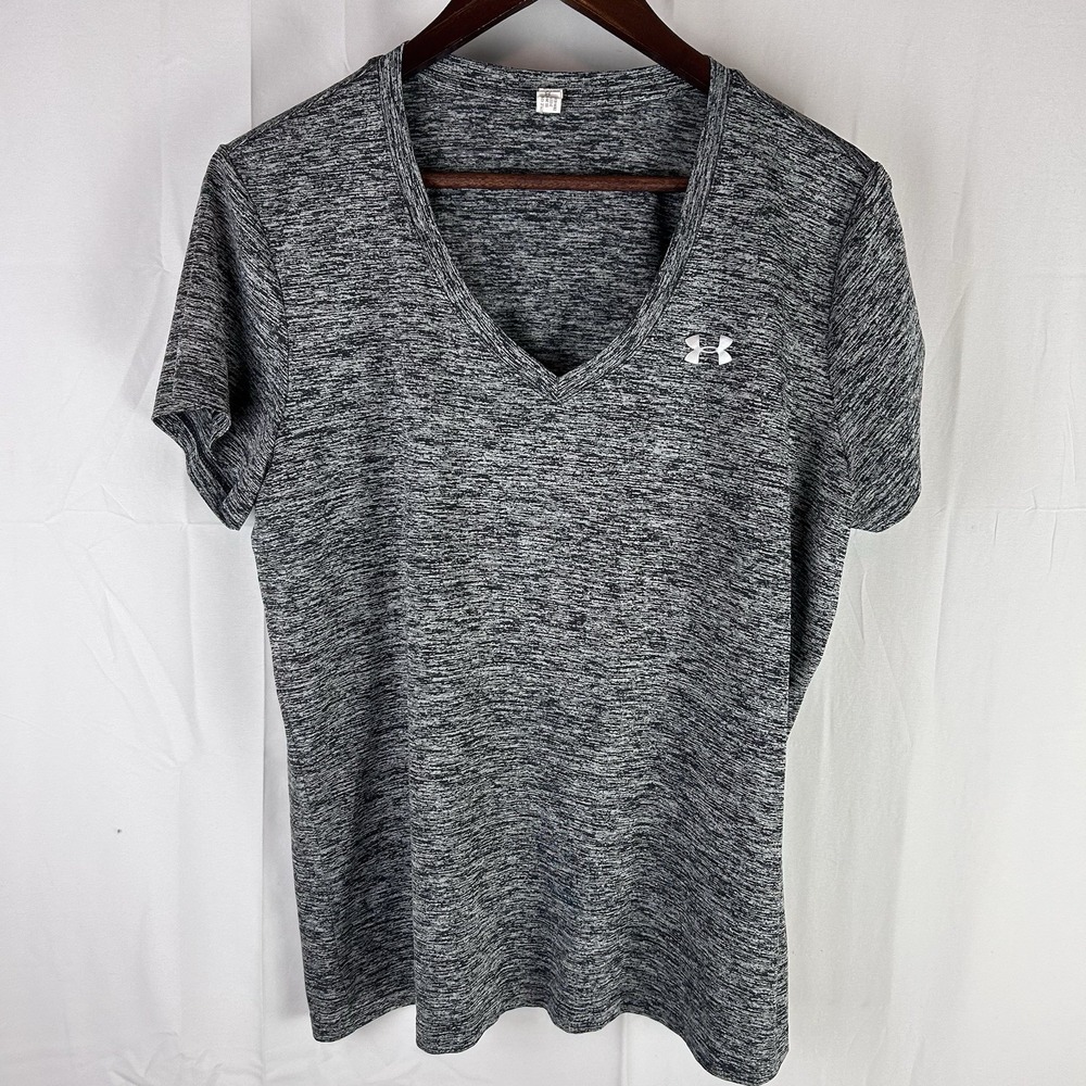 Under Armour V-Neck‎ T-Shirt Gray XL Moisture-Wicking HEATGEAR Running Walking